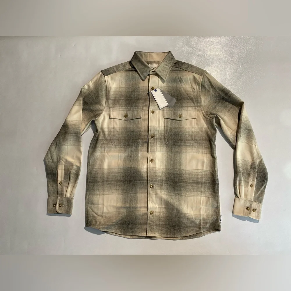 NEW Size S Mens Rowm Long Sleeve Button Down Shirt Polyester Blend Beige $80